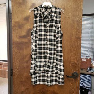 Plaid Hi-Lo Full Button Front Sleeveless Blouse